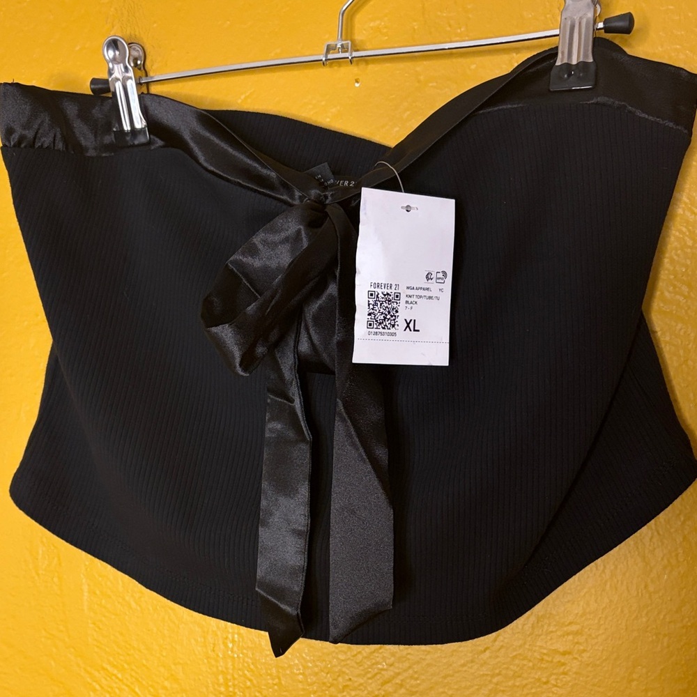 Forever 21 NWT Black Satin Tie Ribbed Tube Top Size XL
